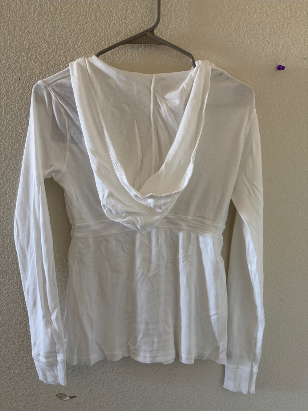 Brandy melville White Long Sleeve Hooded Drawstring Top - Picture 2 of 2